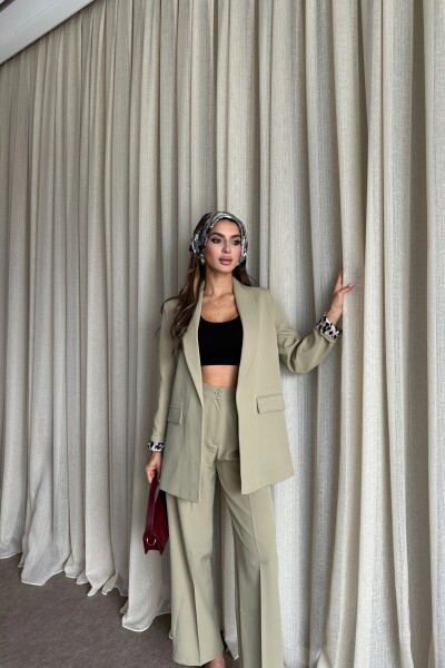 Blazer Ceket Palazzo Pantolon Takım - Yağ Yeşil - 4