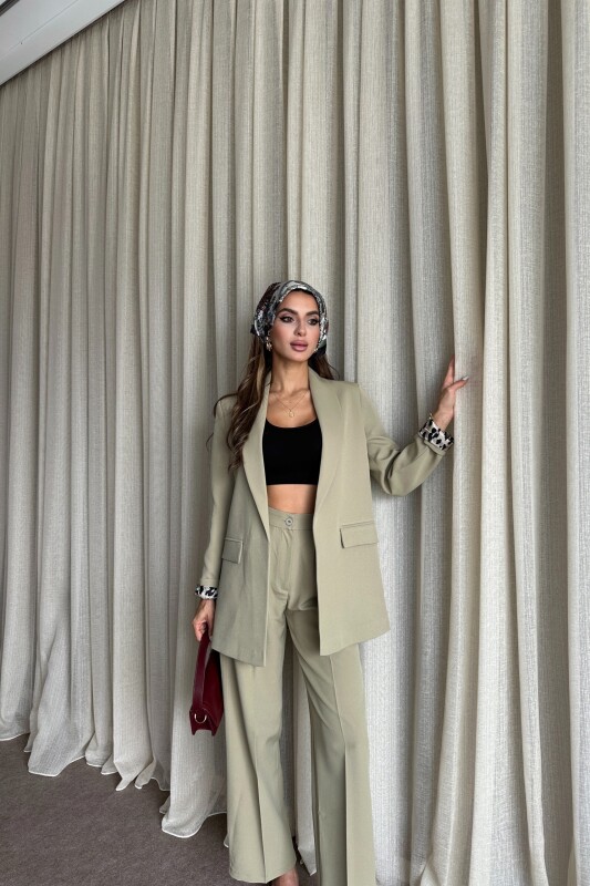 Blazer Ceket Palazzo Pantolon Takım - Yağ Yeşil - 4