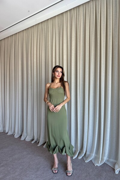 Cup Detay Askılı Fırfır Detaylı Elbise - Haki - MAT Collection