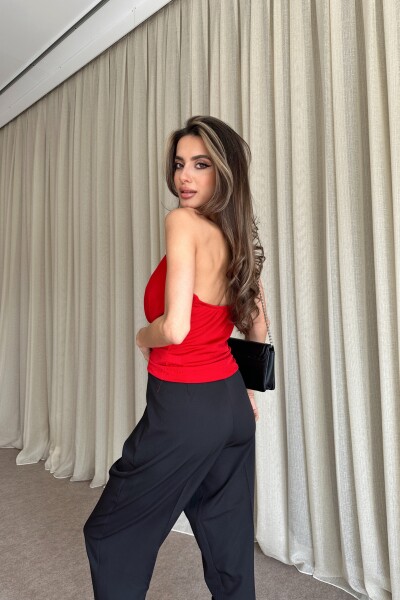 Degaje Yaka Toka Detaylı Bluz - Kırmızı - 4