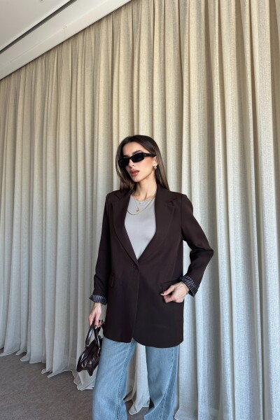 Düğmeli Astarlı Blazer Ceket - Kahve - MAT Collection
