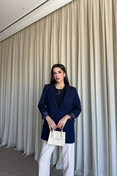 Düğmeli Astarlı Blazer Ceket - Lacivert - MAT Collection