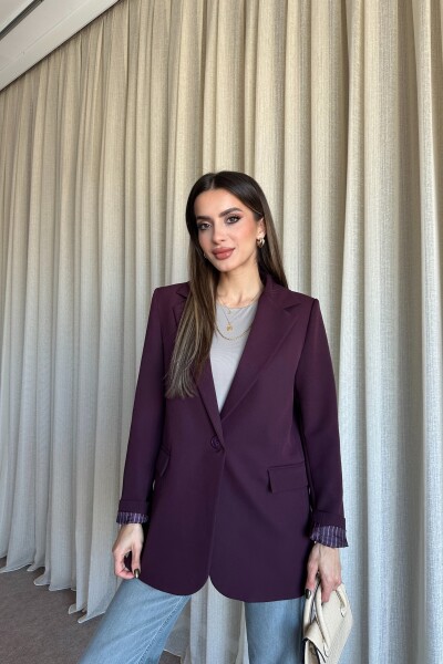 Düğmeli Astarlı Blazer Ceket - Mürdüm - MAT Collection