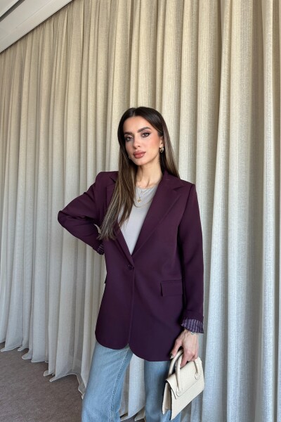 Düğmeli Astarlı Blazer Ceket - Mürdüm - 3