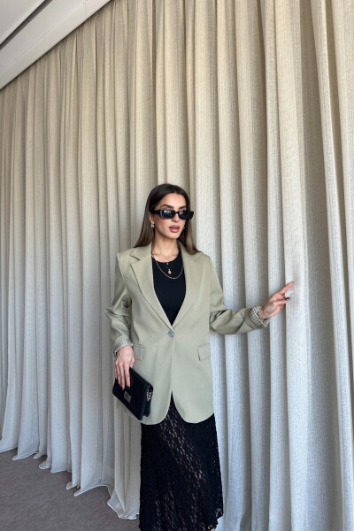 Düğmeli Astarlı Blazer Ceket - Yağ Yeşil - MAT Collection