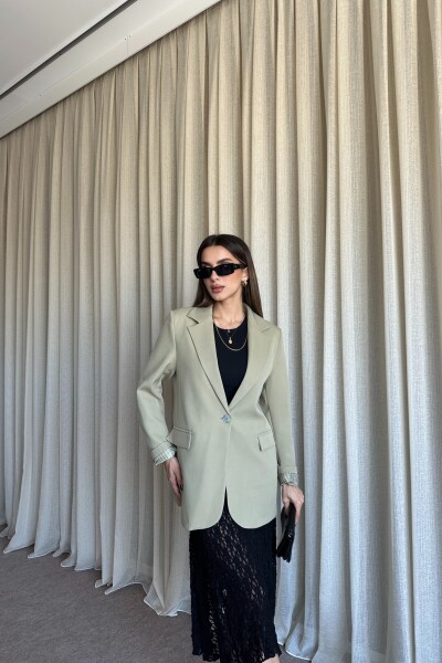 Düğmeli Astarlı Blazer Ceket - Yağ Yeşil - 2