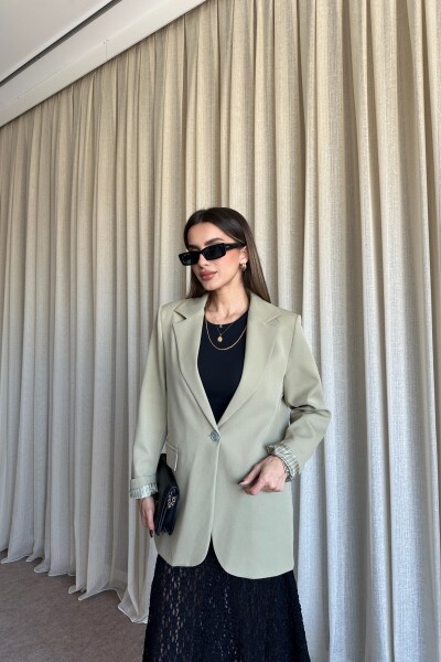 Düğmeli Astarlı Blazer Ceket - Yağ Yeşil - 3