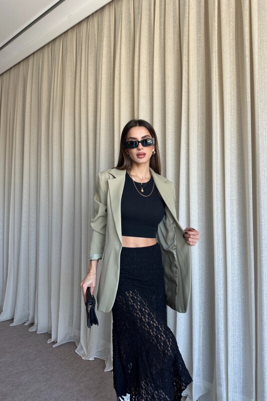 Düğmeli Astarlı Blazer Ceket - Yağ Yeşil - 4