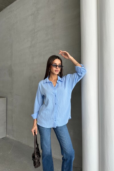 Gofre Kumaş Basic Gömlek - Bebe Mavi - MAT Collection