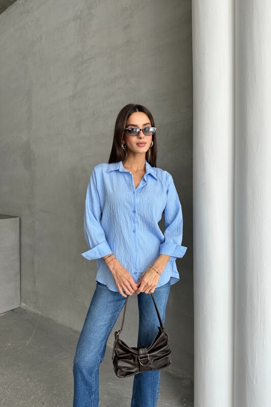 Gofre Kumaş Basic Gömlek - Bebe Mavi - 2