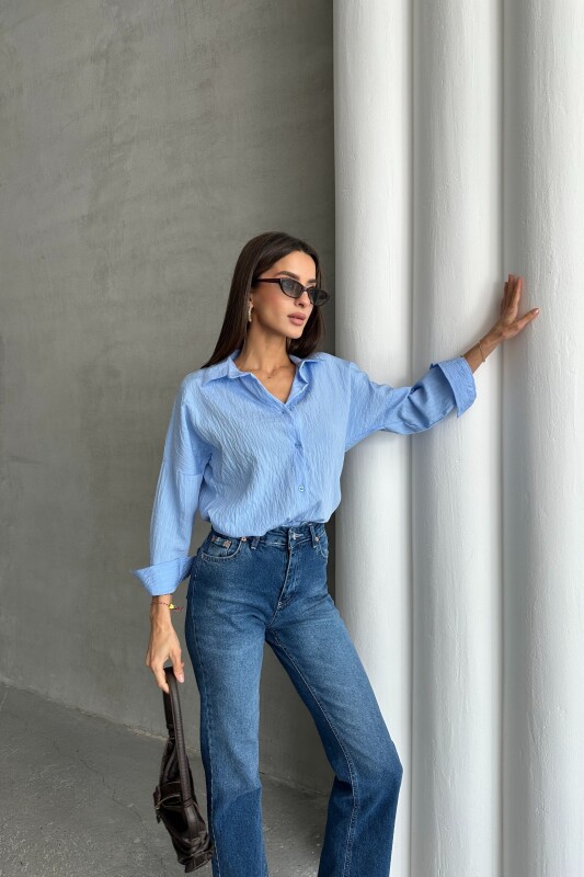 Gofre Kumaş Basic Gömlek - Bebe Mavi - 3