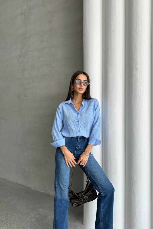 Gofre Kumaş Basic Gömlek - Bebe Mavi - 4