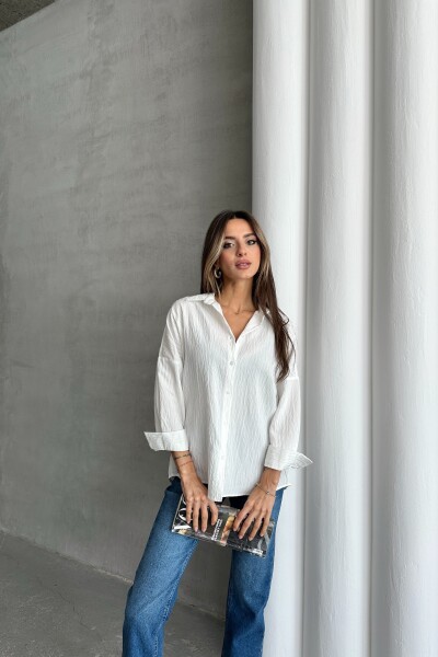 Gofre Kumaş Basic Gömlek - Beyaz - MAT Collection