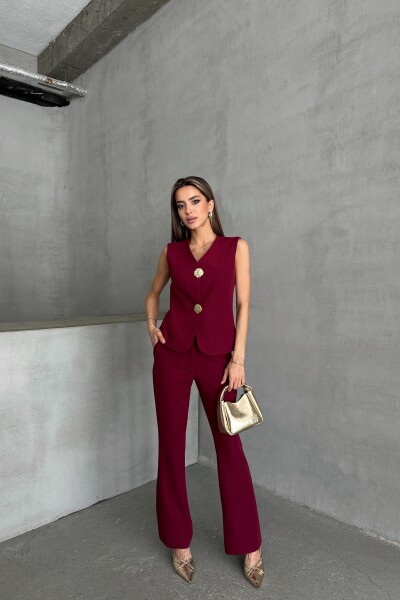 Gold Düğme Detaylı İkili Takım - Bordo - MAT Collection
