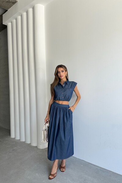 Gömlek Etek Kot İkili Takım - Mavi - MAT Collection