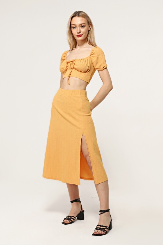 Hardal Sırt Dekolteli Etekli Crop Top İkili Takım - 3