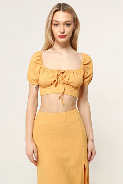 Hardal Sırt Dekolteli Etekli Crop Top İkili Takım - 4