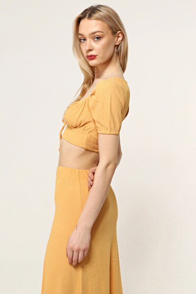 Hardal Sırt Dekolteli Etekli Crop Top İkili Takım - 5