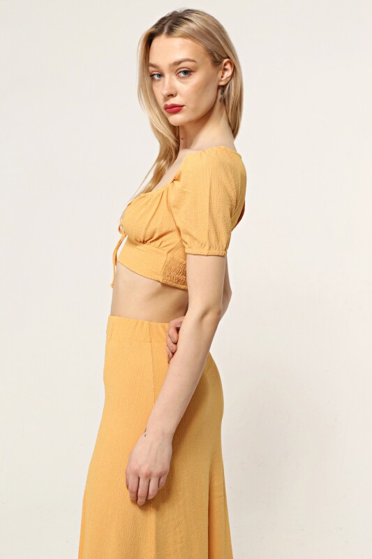 Hardal Sırt Dekolteli Etekli Crop Top İkili Takım - 5