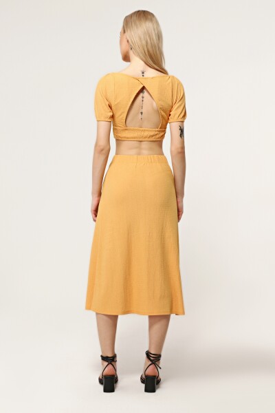 Hardal Sırt Dekolteli Etekli Crop Top İkili Takım - 6