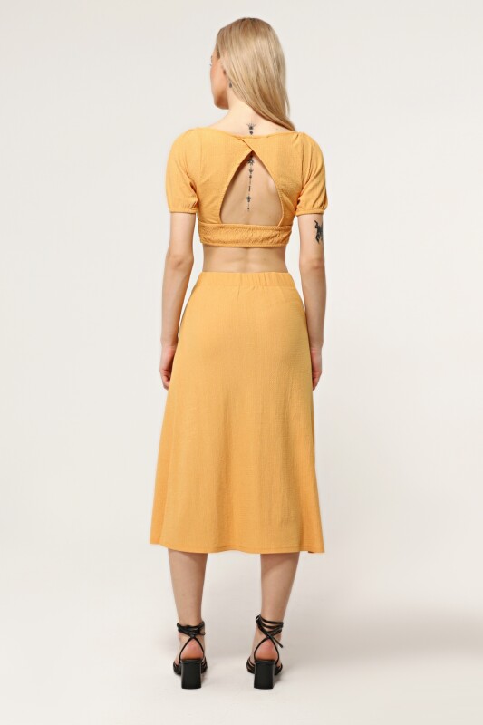 Hardal Sırt Dekolteli Etekli Crop Top İkili Takım - 6