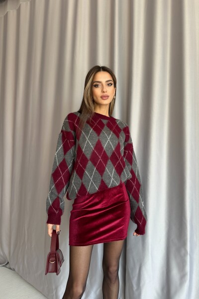 Kadife Mini Etek - Bordo - MAT Collection
