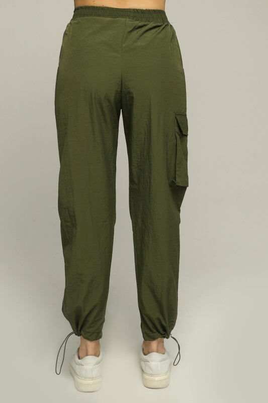 Kargo Cepli Paçası Büzmeli Paraşüt Pantolon - Haki - 6