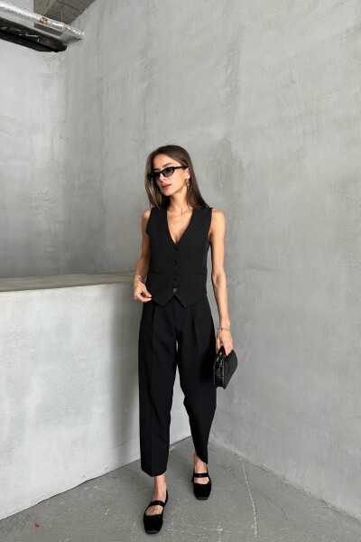 Kemerli Yelek Pantolon İkili Takım - Siyah - MAT Collection