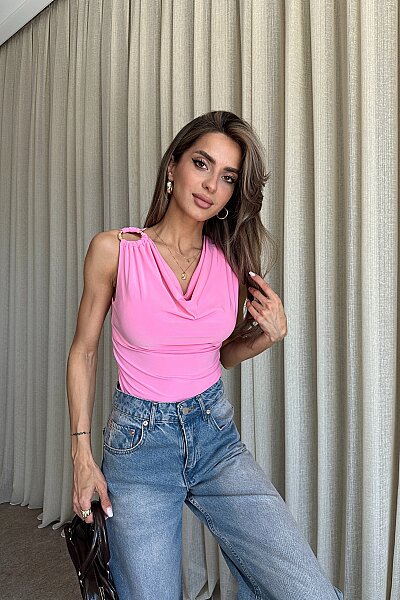 Kolsuz Degaje Yaka Tokalı Bluz - Pembe - 2