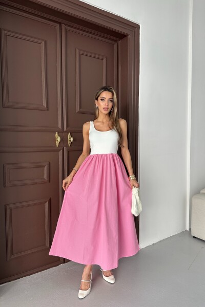 Kolsuz Kloş Etekli Elbise - Pembe - 2