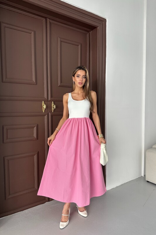 Kolsuz Kloş Etekli Elbise - Pembe - 2