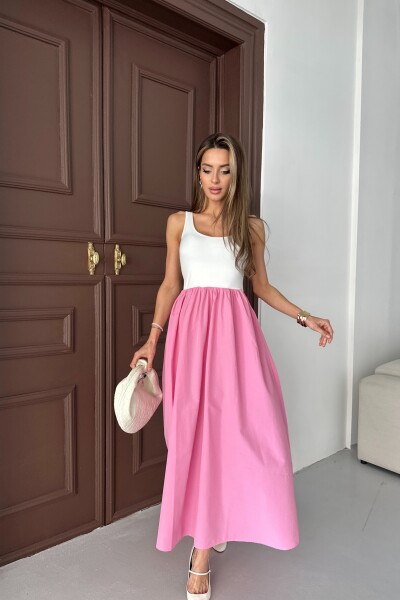 Kolsuz Kloş Etekli Elbise - Pembe - 3