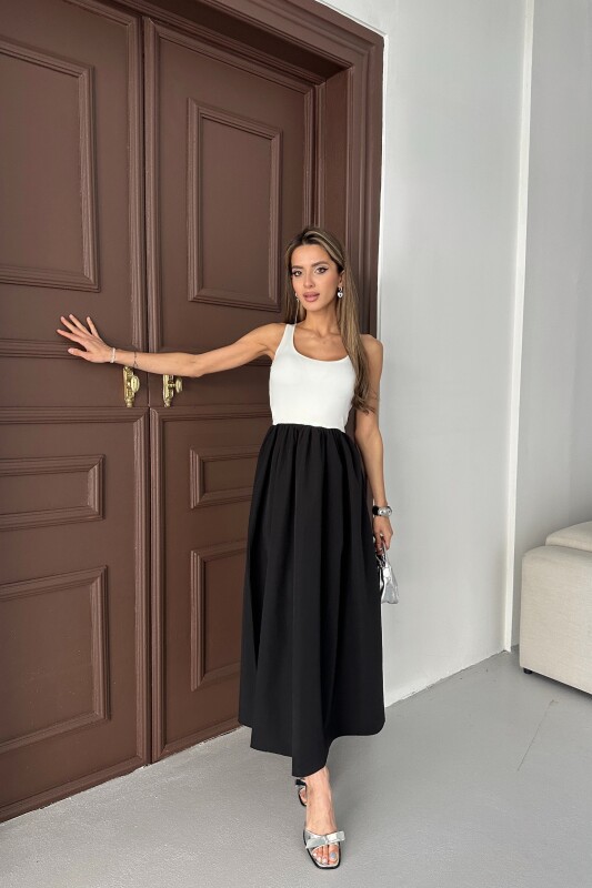 Kolsuz Kloş Etekli Elbise - Siyah - 4
