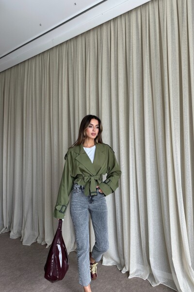 Kuşaklı Kısa Trençkot - Haki - MAT Collection