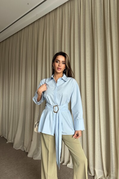 Kuşaklı Uzun Gömlek - Bebe Mavi - 2