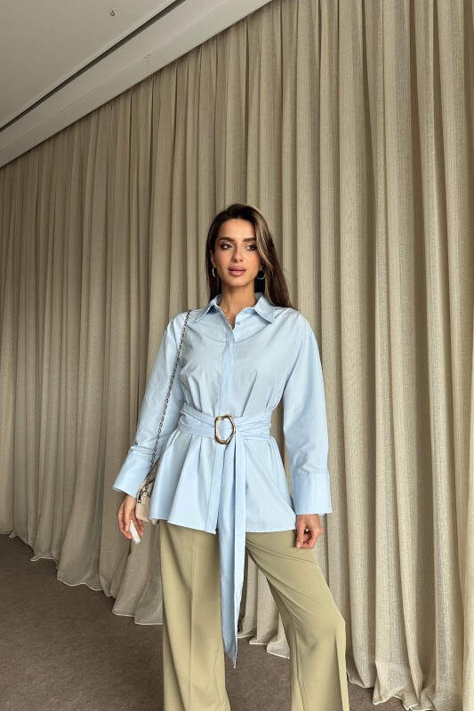 Kuşaklı Uzun Gömlek - Bebe Mavi - 3
