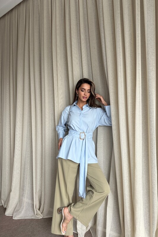 Kuşaklı Uzun Gömlek - Bebe Mavi - 4