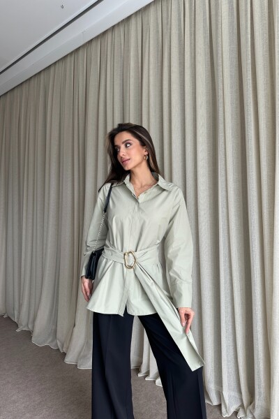 Kuşaklı Uzun Gömlek - Mint Yeşil - MAT Collection