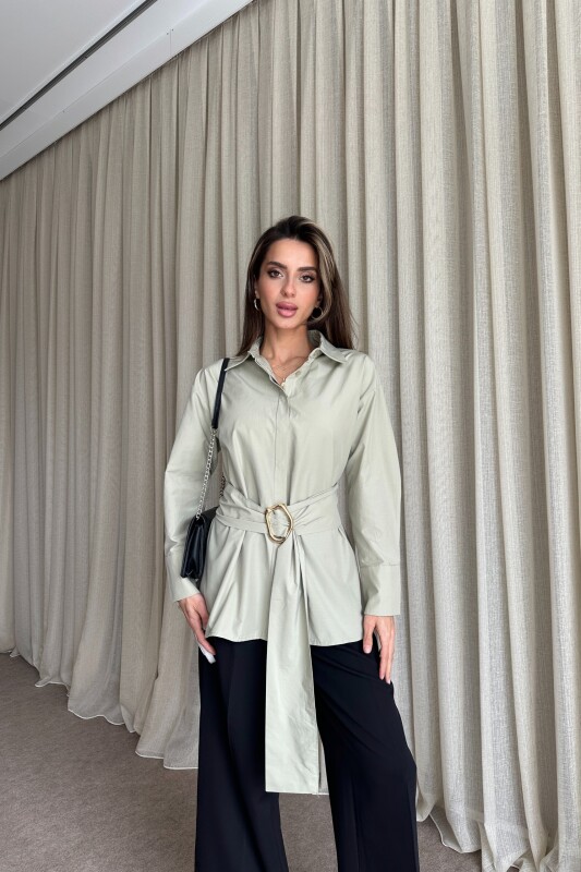 Kuşaklı Uzun Gömlek - Mint Yeşil - 2