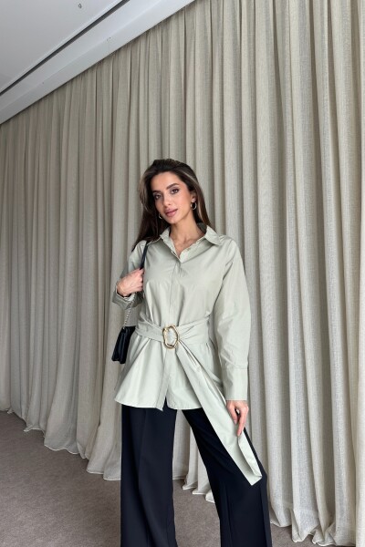 Kuşaklı Uzun Gömlek - Mint Yeşil - 3