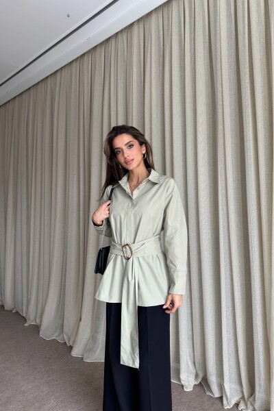 Kuşaklı Uzun Gömlek - Mint Yeşil - 4