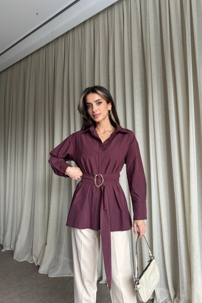 Kuşaklı Uzun Gömlek - Mürdüm - 2