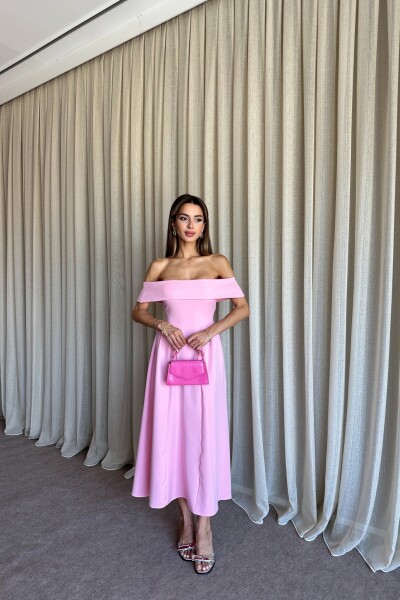 Madonna Yaka Fermuarlı Uzun Elbise - Pembe - MAT Collection