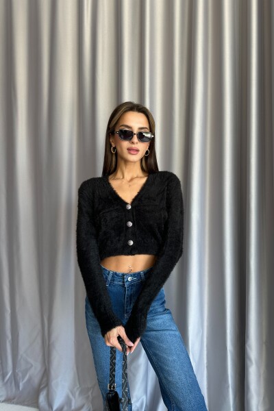 Siyah V Yaka Yumoş Triko Hırka - Siyah - MAT Collection