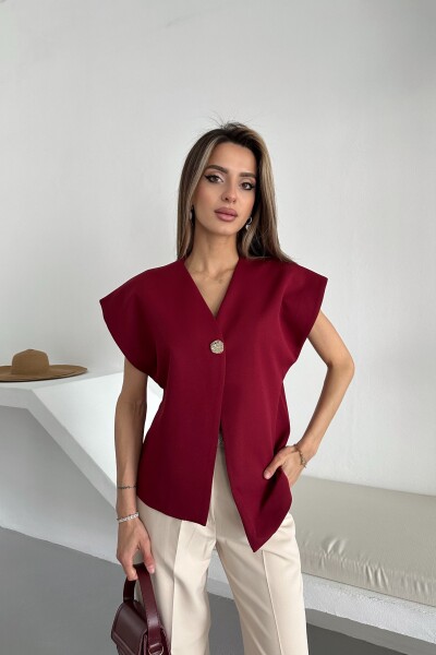 Tek Düğme Salaş Astarlı Yelek - Bordo - MAT Collection