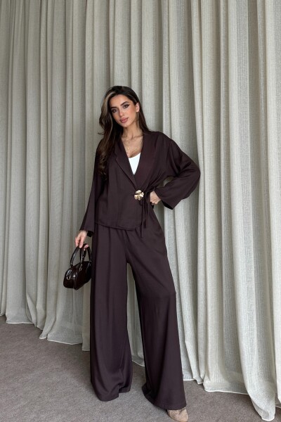 Toka Detaylı Yandan Bağlamalı Salaş Takım - Kahve - MAT Collection