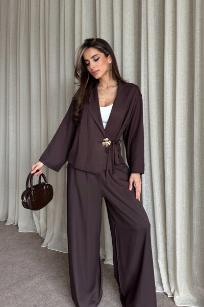 Toka Detaylı Yandan Bağlamalı Salaş Takım - Kahve - 2