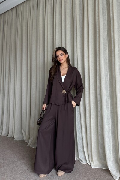 Toka Detaylı Yandan Bağlamalı Salaş Takım - Kahve - 3