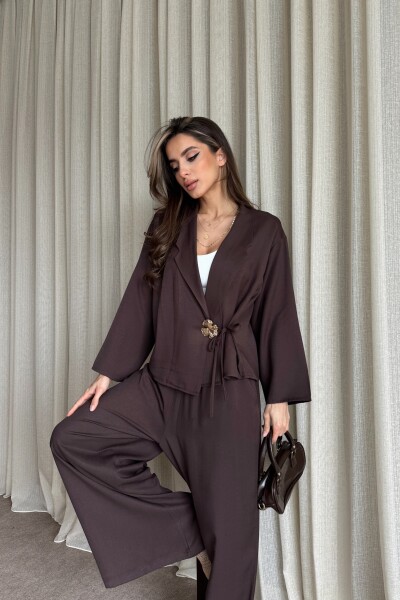 Toka Detaylı Yandan Bağlamalı Salaş Takım - Kahve - 4