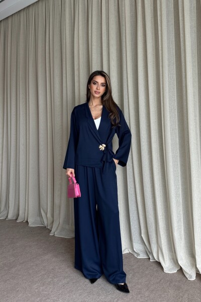 Toka Detaylı Yandan Bağlamalı Salaş Takım - Lacivert - MAT Collection